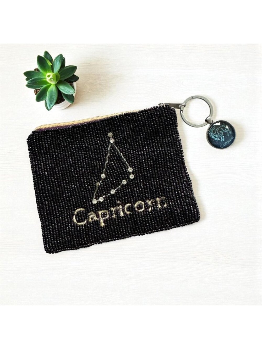 CAPRICORN Beaded Zodiac Astrology Zip Coin Purse